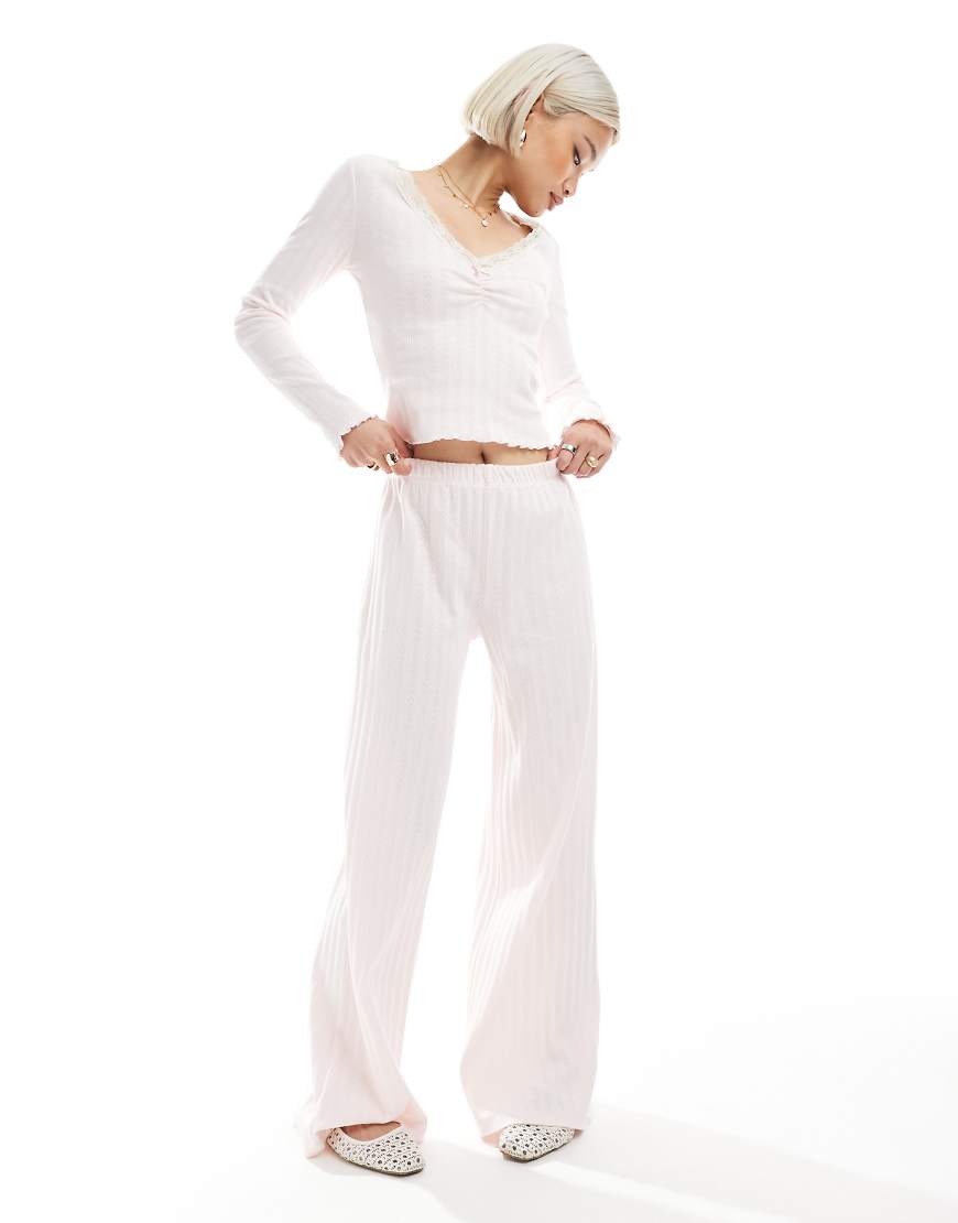 Miss Selfridge - Hose aus rosa Pointelle mit weitem Bein, Kombiteil Miss Selfridge - Hose aus rosa Pointelle mit weitem Bein, Kombiteil von Miss Selfridge