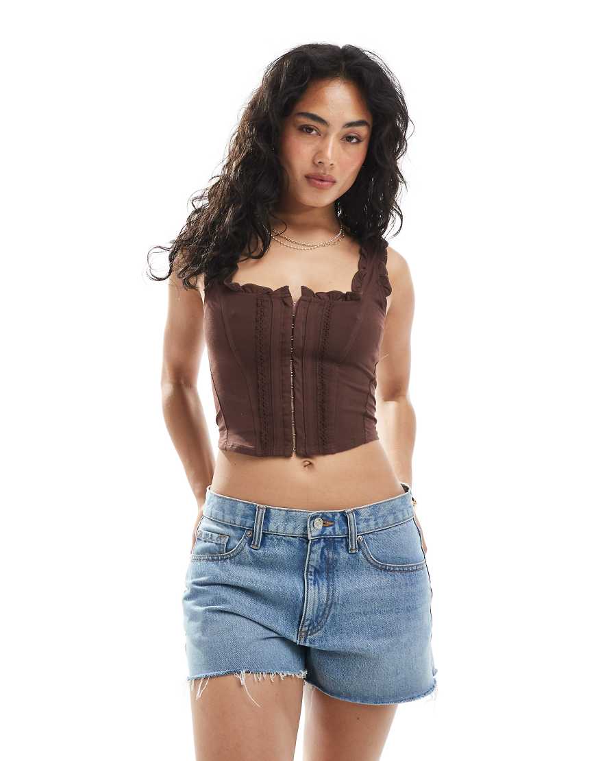 Miss Selfridge - Korsett-Oberteil in Schokobraun mit Haken-und-Ösen-Design von Miss Selfridge