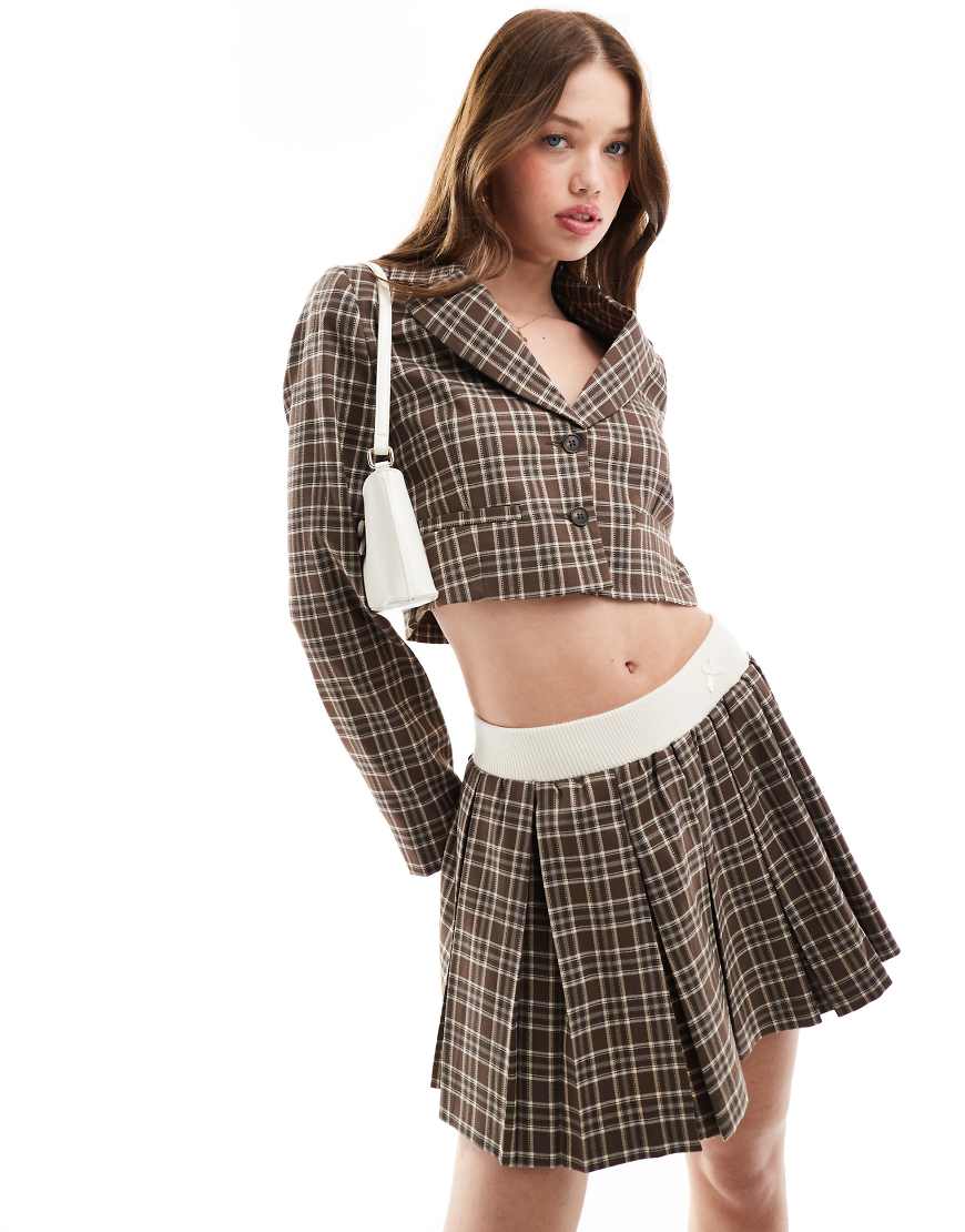 Miss Selfridge - Kurz geschnittener, eleganter Blazer in Braun kariert, Kombiteil-Bunt von Miss Selfridge