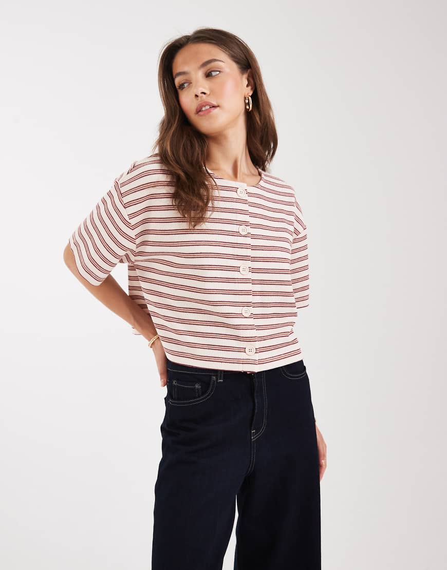 Miss Selfridge - Kurzärmlige, gerippte Strickjacke mit Knopfleiste und Streifen-Bunt Miss Selfridge - Kurzärmlige, gerippte Strickjacke mit Knopfleiste und Streifen-Bunt von Miss Selfridge