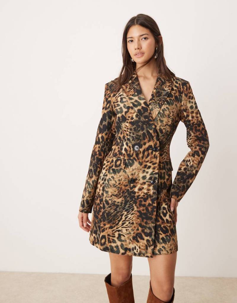 Miss Selfridge - Lang geschnittenes Blazer-Kleid mit Animalprint-Bunt von Miss Selfridge