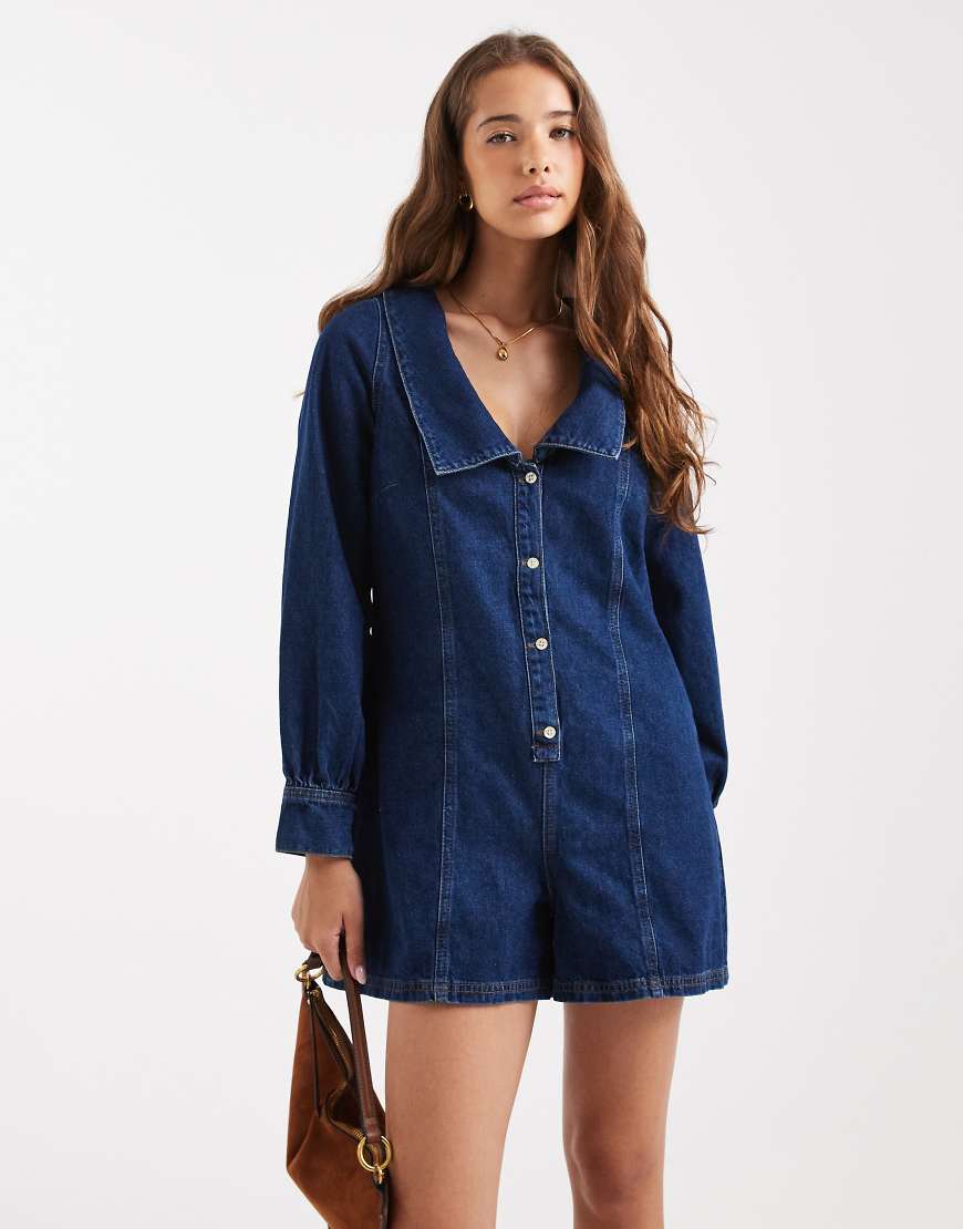 Miss Selfridge - Langärmliger Playsuit mit Matrosen-Design in mittlerer Waschung-Blau Miss Selfridge - Langärmliger Playsuit mit Matrosen-Design in mittlerer Waschung-Blau von Miss Selfridge