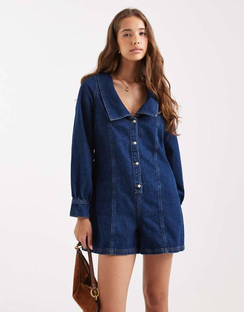 Miss Selfridge - Langärmliger Playsuit mit Matrosen-Design in mittlerer Waschung-Blau Miss Selfridge - Langärmliger Playsuit mit Matrosen-Design in mittlerer Waschung-Blau von Miss Selfridge