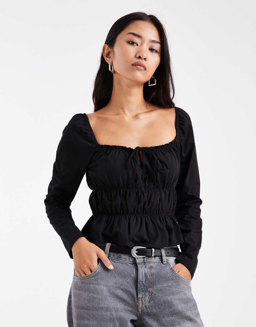 Miss Selfridge - Langärmliges Milchmädchen-Oberteil-Schwarz von Miss Selfridge