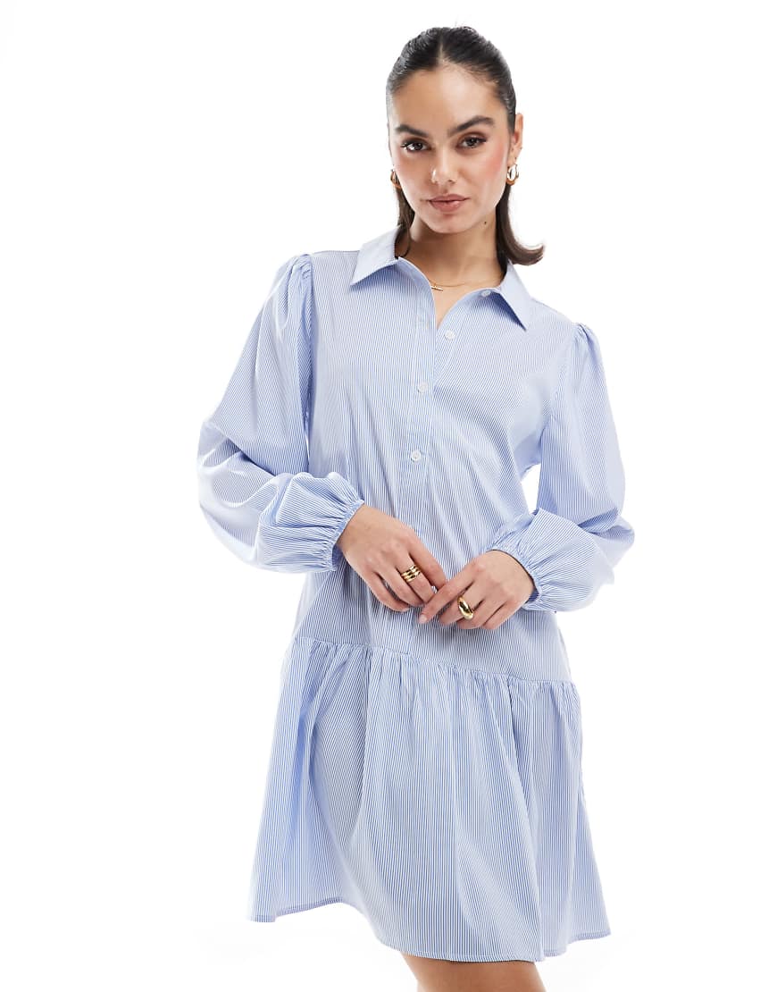 Miss Selfridge - Langärmliges Mini-Hemdblusenkleid mit Streifenmuster-Blau von Miss Selfridge
