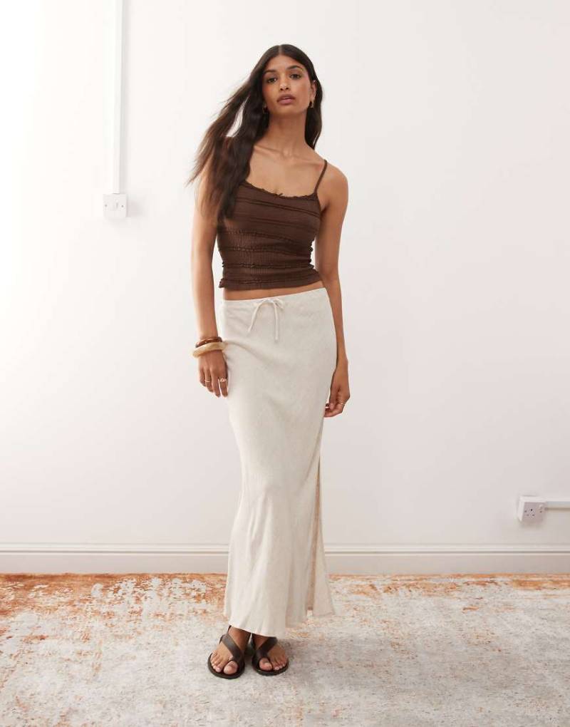 Miss Selfridge - Leinenmix-Maxirock in Steinbeige mit Schrägschnitt-Neutral von Miss Selfridge