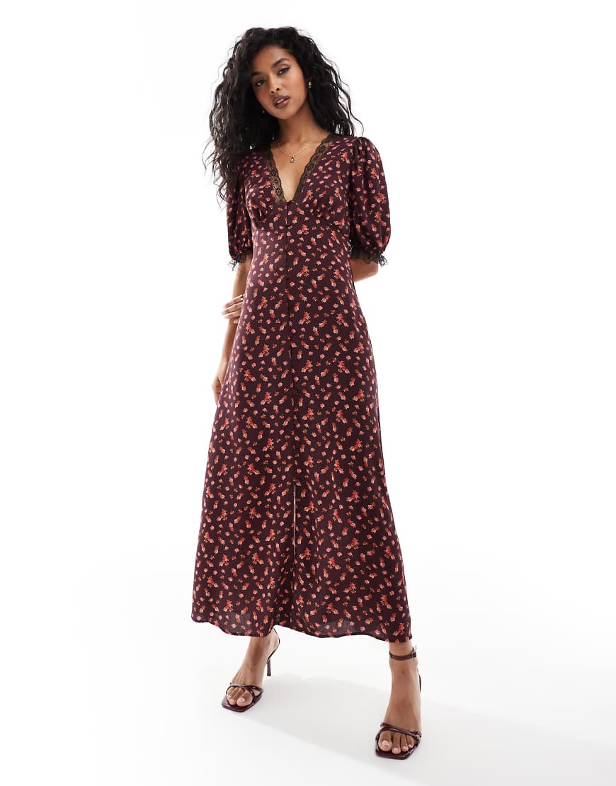 Miss Selfridge - Maxi-Freizeitkleid in Burgunderrot mit Blumenmuster-Bunt Miss Selfridge - Maxi-Freizeitkleid in Burgunderrot mit Blumenmuster-Bunt von Miss Selfridge