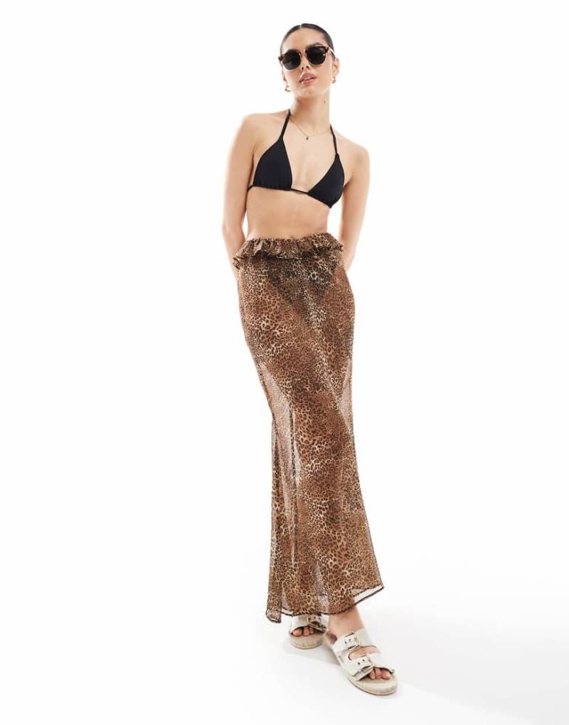 Miss Selfridge - Maxi-Strandrock aus Chiffon mit Leopardenmuster-Bunt von Miss Selfridge