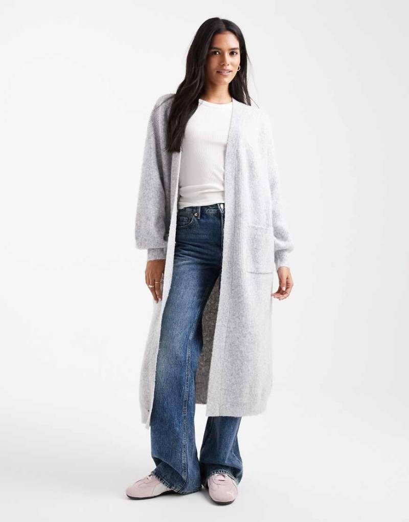 Miss Selfridge - Maxi-Strickjacke in Hellgrau meliert von Miss Selfridge