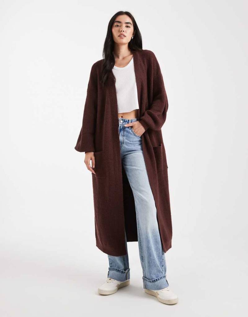 Miss Selfridge - Maxi-Strickjacke in Schokobraun-Brown von Miss Selfridge