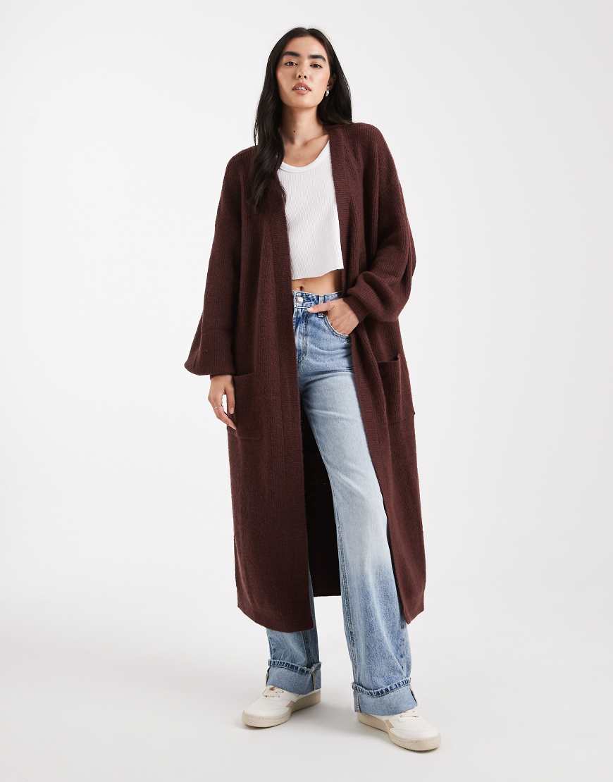 Miss Selfridge - Maxi-Strickjacke in Schokobraun-Brown von Miss Selfridge