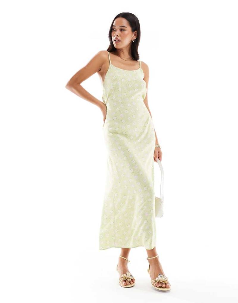 Miss Selfridge - Maxi-Trägerkleid in Grün mit Blümchenmuster, Trägern und U-Ausschnitt Miss Selfridge - Maxi-Trägerkleid in Grün mit Blümchenmuster, Trägern und U-Ausschnitt von Miss Selfridge