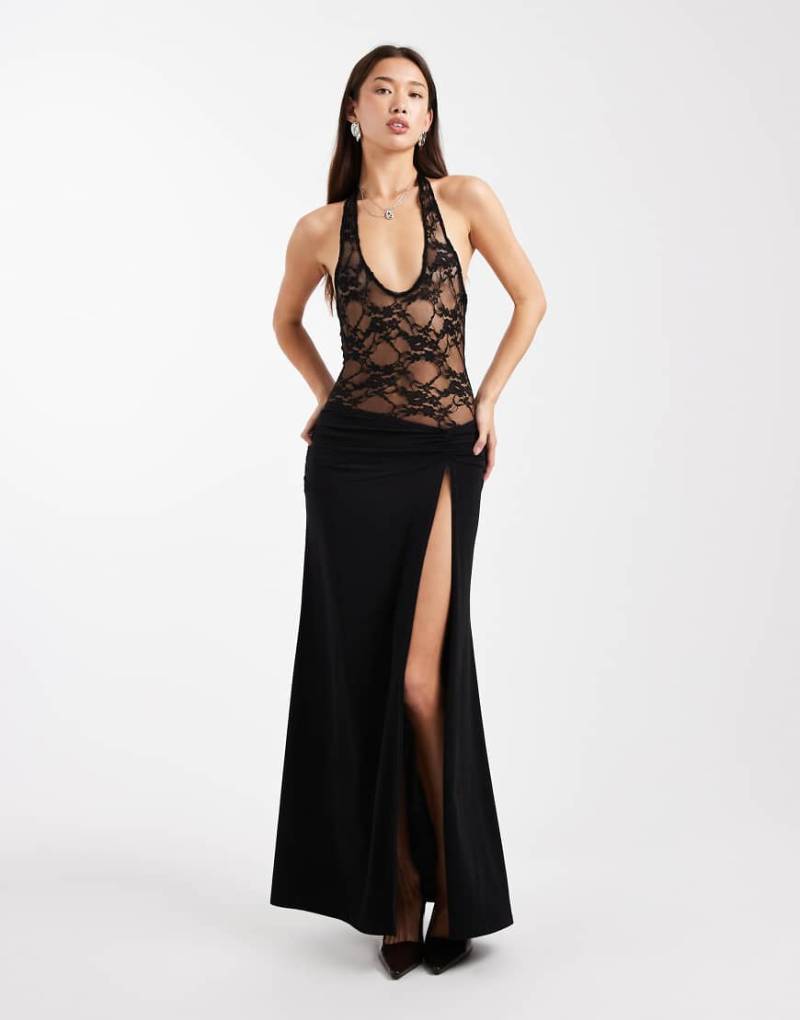 Miss Selfridge - Maxikleid aus Spitzenmix-Schwarz von Miss Selfridge