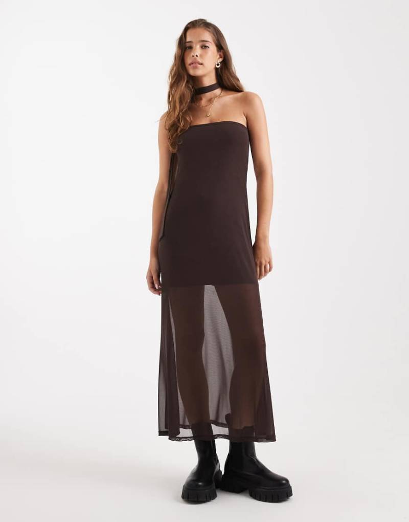 Miss Selfridge - Maxikleid in Schokobraun mit Schaldetail-Brown von Miss Selfridge