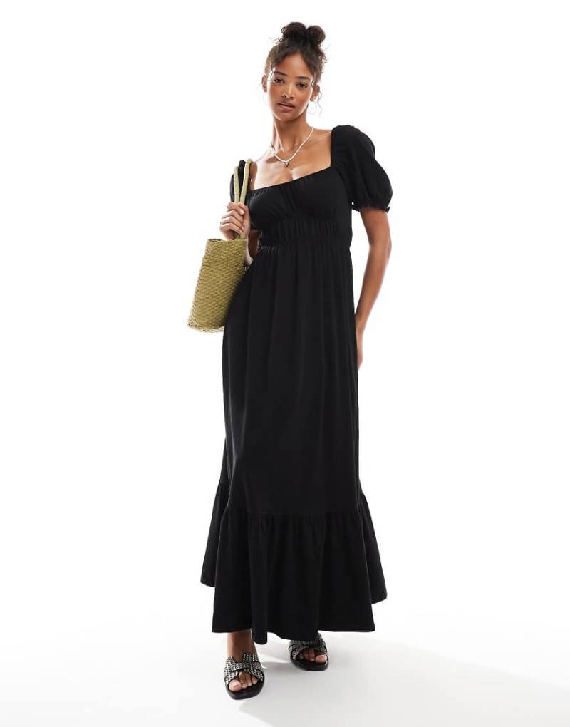 Miss Selfridge - Maxikleid mit Puffärmeln in Schwarz von Miss Selfridge
