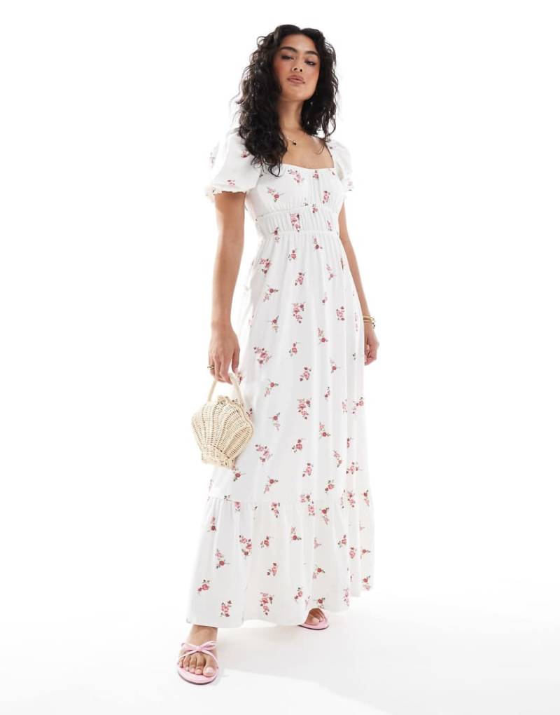 Miss Selfridge - Maxikleid mit Puffärmeln und Blumenmuster-Bunt von Miss Selfridge