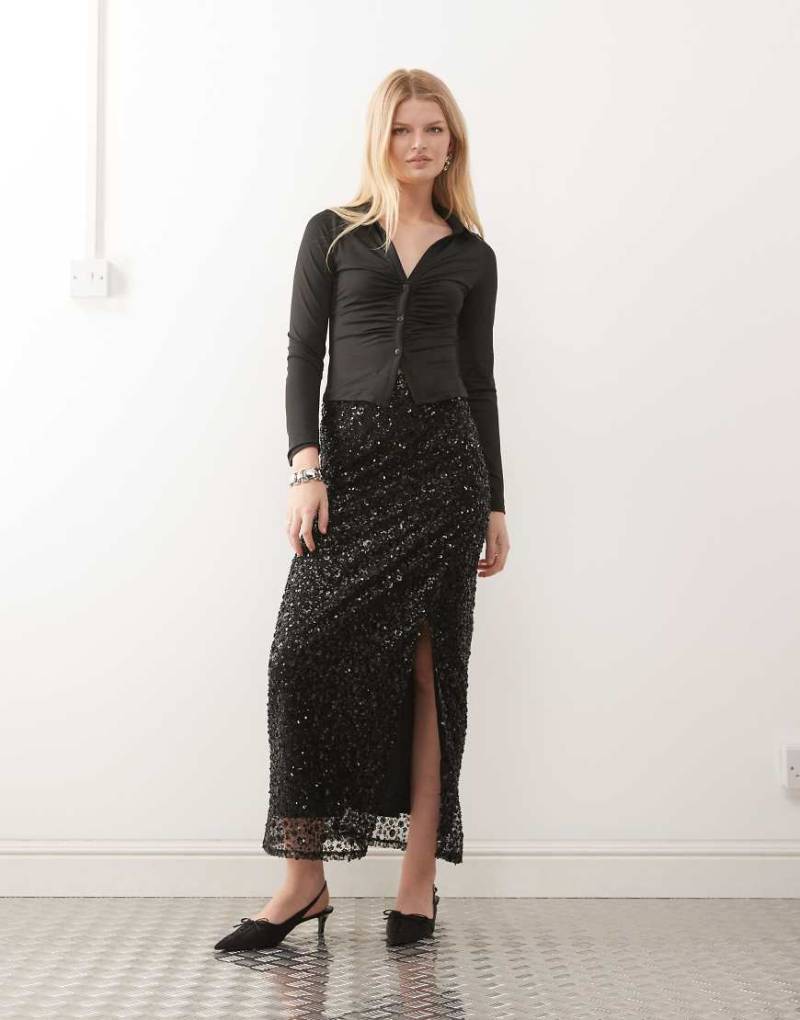 Miss Selfridge - Maxirock in Schwarz mit Pailletten-Grau von Miss Selfridge