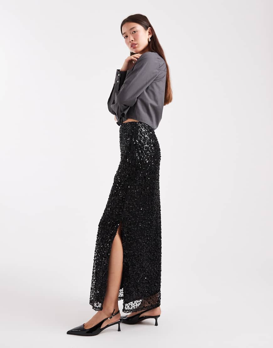 Miss Selfridge - Maxirock in Schwarz mit Pailletten-Grau Miss Selfridge - Maxirock in Schwarz mit Pailletten-Grau von Miss Selfridge