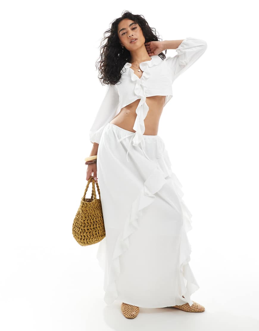 Miss Selfridge - Maxirock in Weiß mit Rüschen, Kombiteil von Miss Selfridge