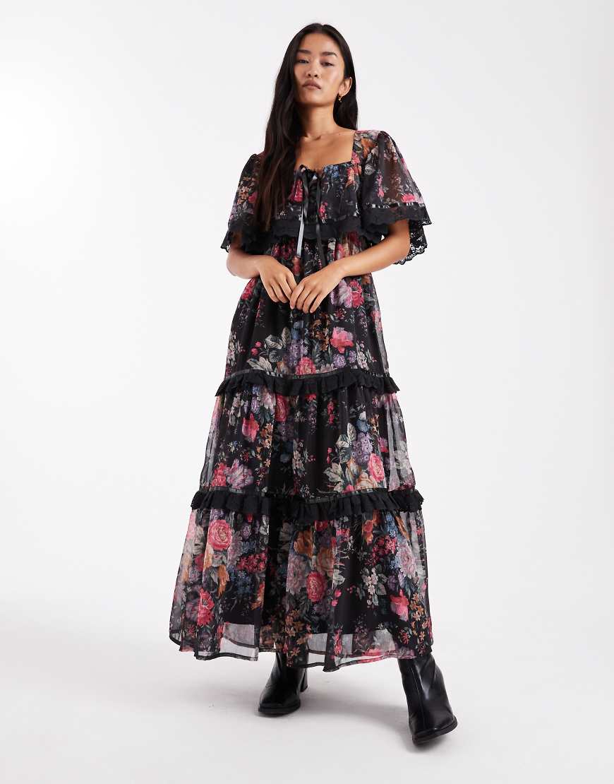 Miss Selfridge - Mehrlagiges Maxikleid aus Chiffon mit Vintage-Blumenmuster-Bunt von Miss Selfridge