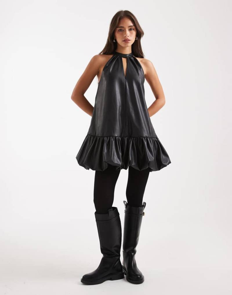 Miss Selfridge - Minikleid aus Kunstleder mit Ballonsaum-Schwarz von Miss Selfridge