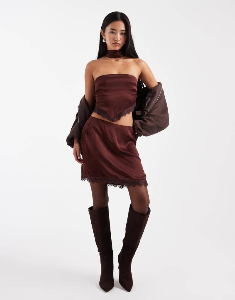 Miss Selfridge - Minirock in Schokobraun mit Bogenkante, Kombiteil-Brown von Miss Selfridge