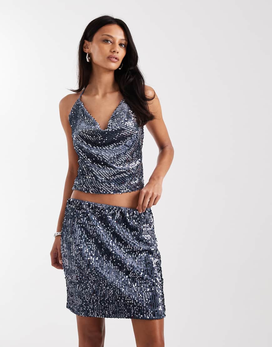 Miss Selfridge - Minirock mit Pailletten, Kombiteil-Blau von Miss Selfridge