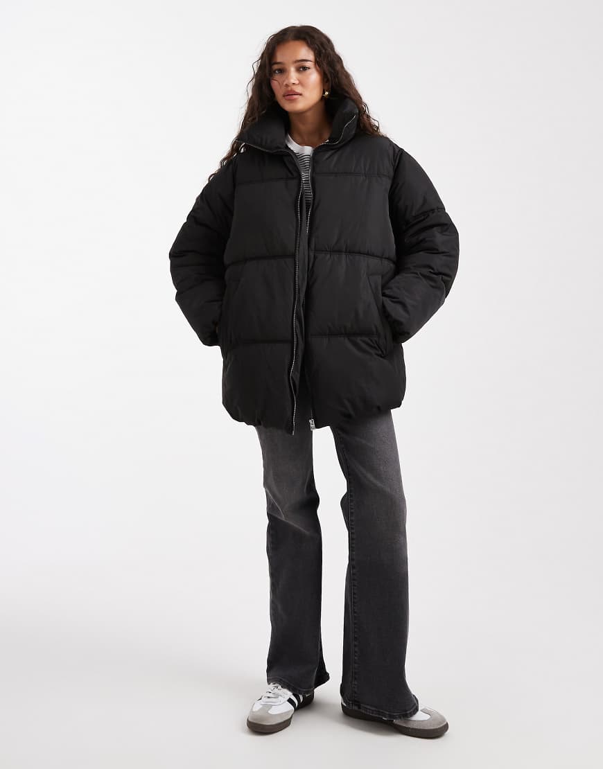 Miss Selfridge - Mittellange Pufferjacke in Schwarz von Miss Selfridge