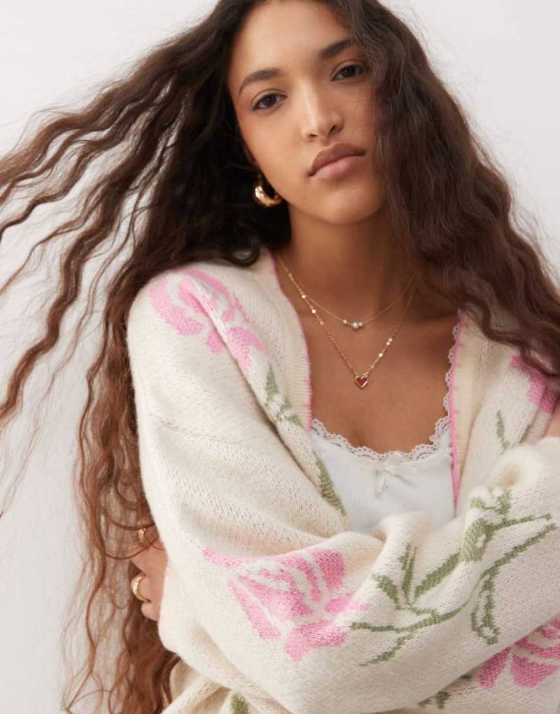 Miss Selfridge - Offene Strickjacke mit Blumenmuster-Bunt von Miss Selfridge