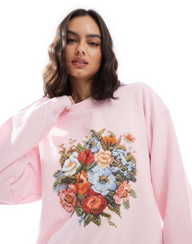 Miss Selfridge - Oversize-Sweatshirt in Blassrosa mit Blumen-Grafikprint von Miss Selfridge