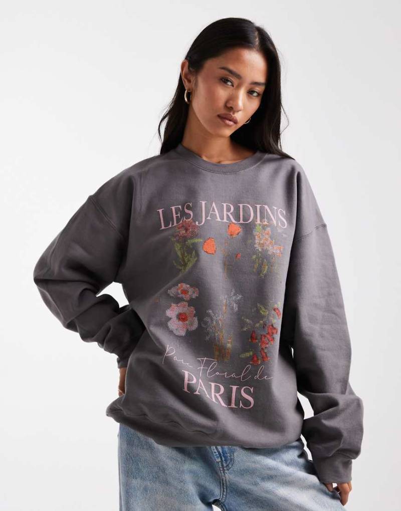 Miss Selfridge - Oversize-Sweatshirt mit Blumenprint-Grau von Miss Selfridge