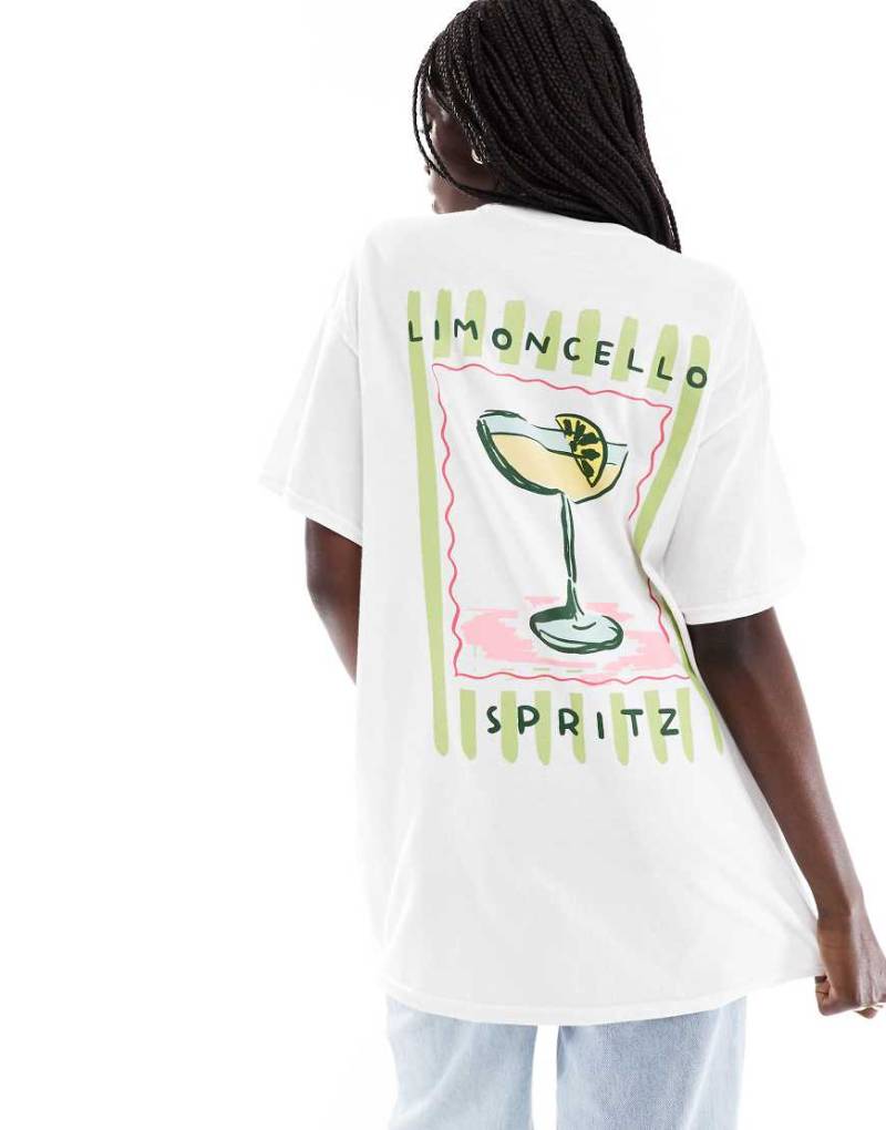 Miss Selfridge - Oversize-T-Shirt in Weiß mit „Limoncello"-Streifenprint von Miss Selfridge