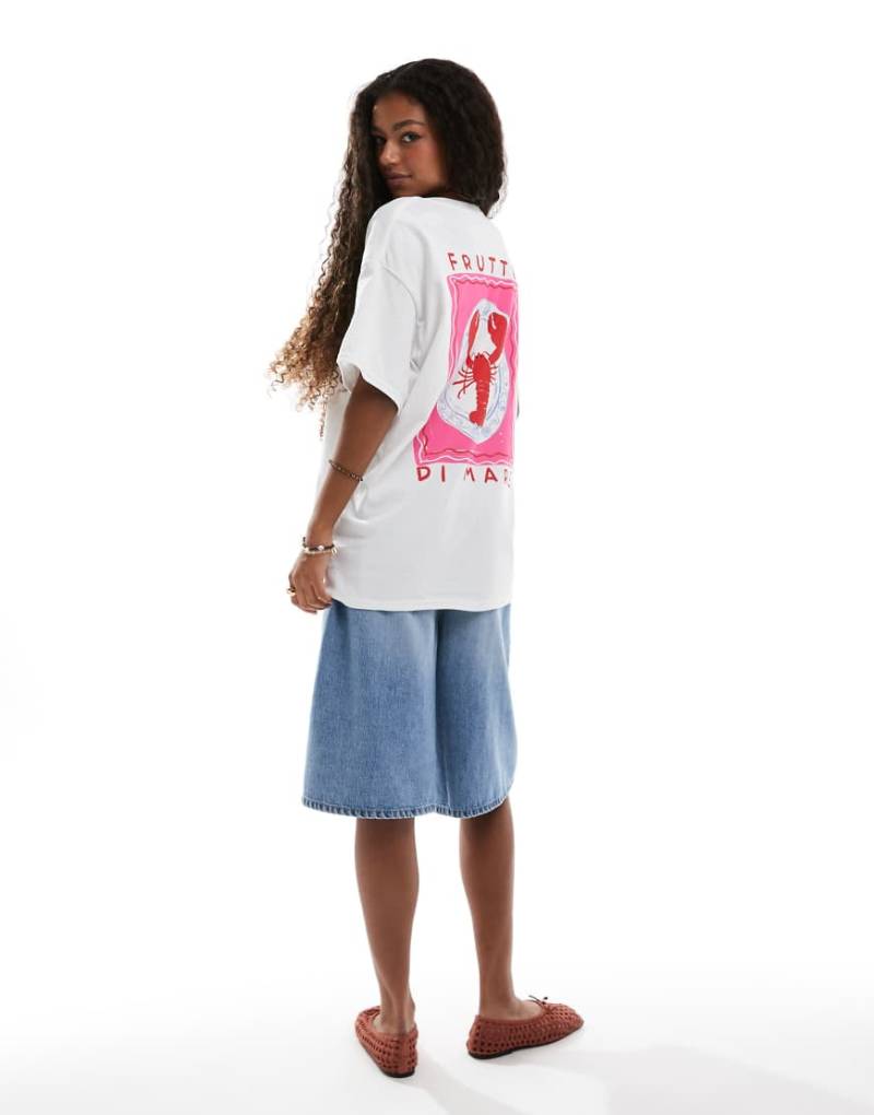 Miss Selfridge - Oversize-T-Shirt in Weiß mit Hummer-Print von Miss Selfridge
