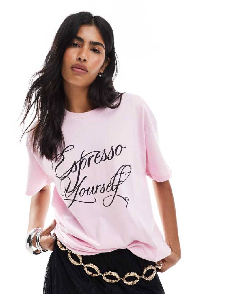 Miss Selfridge - Oversize-T-Shirt mit „Espresso Yourself"-Motiv-Rosa von Miss Selfridge