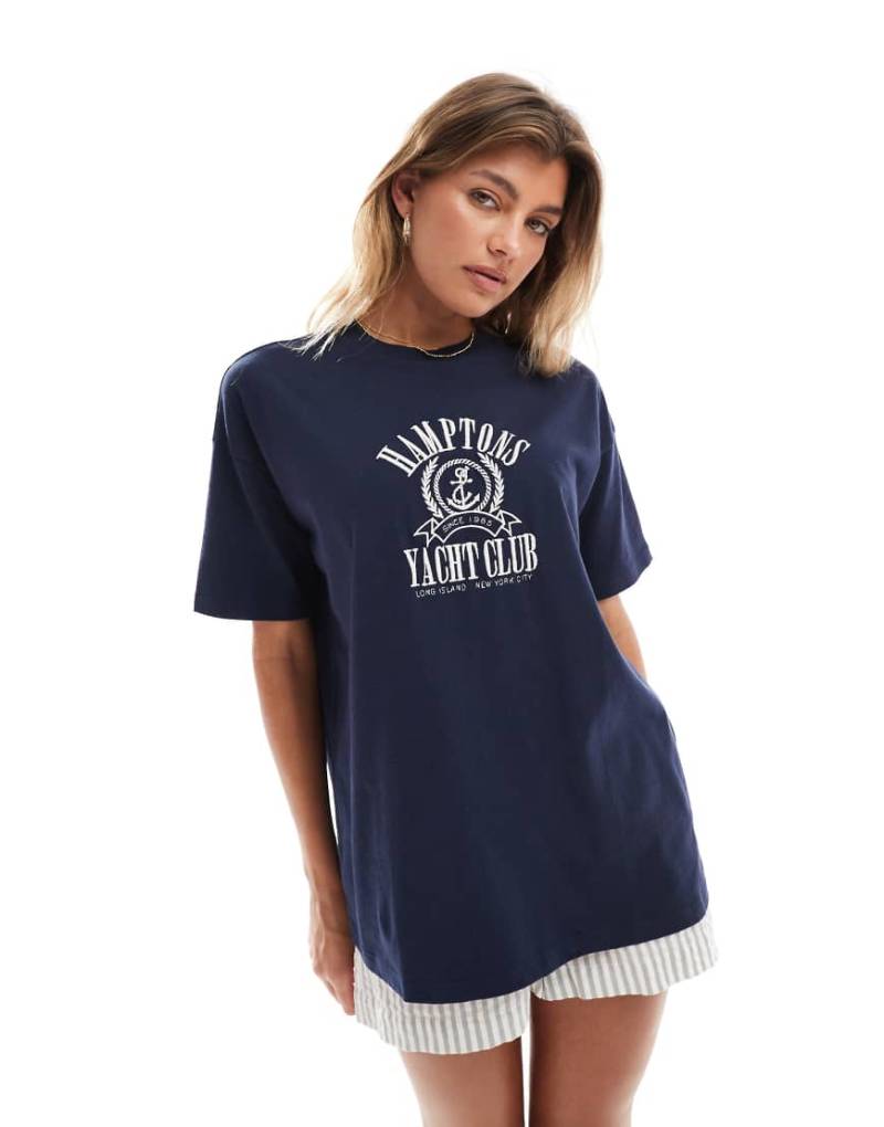 Miss Selfridge - Oversize-T-Shirt mit Hamptons-Print-Marineblau von Miss Selfridge