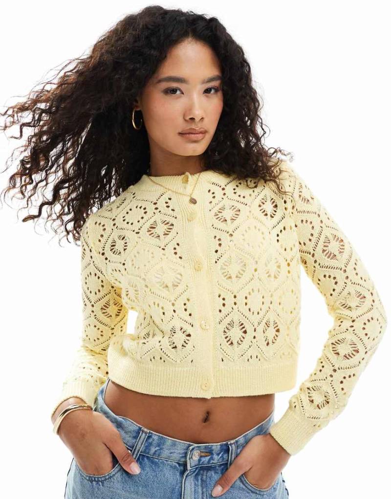 Miss Selfridge - Pointelle-Strickjacke in Zitronengelb von Miss Selfridge