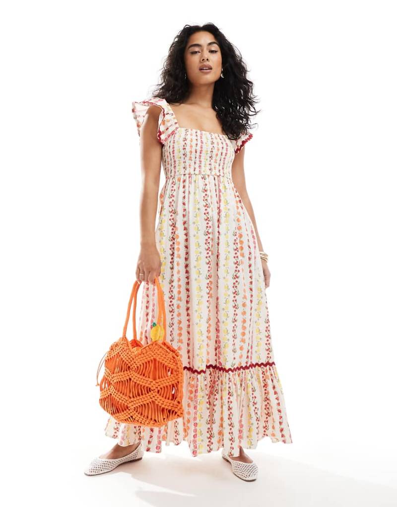 Miss Selfridge - Popeline-Maxikleid mit Fruchtprint-Bunt von Miss Selfridge