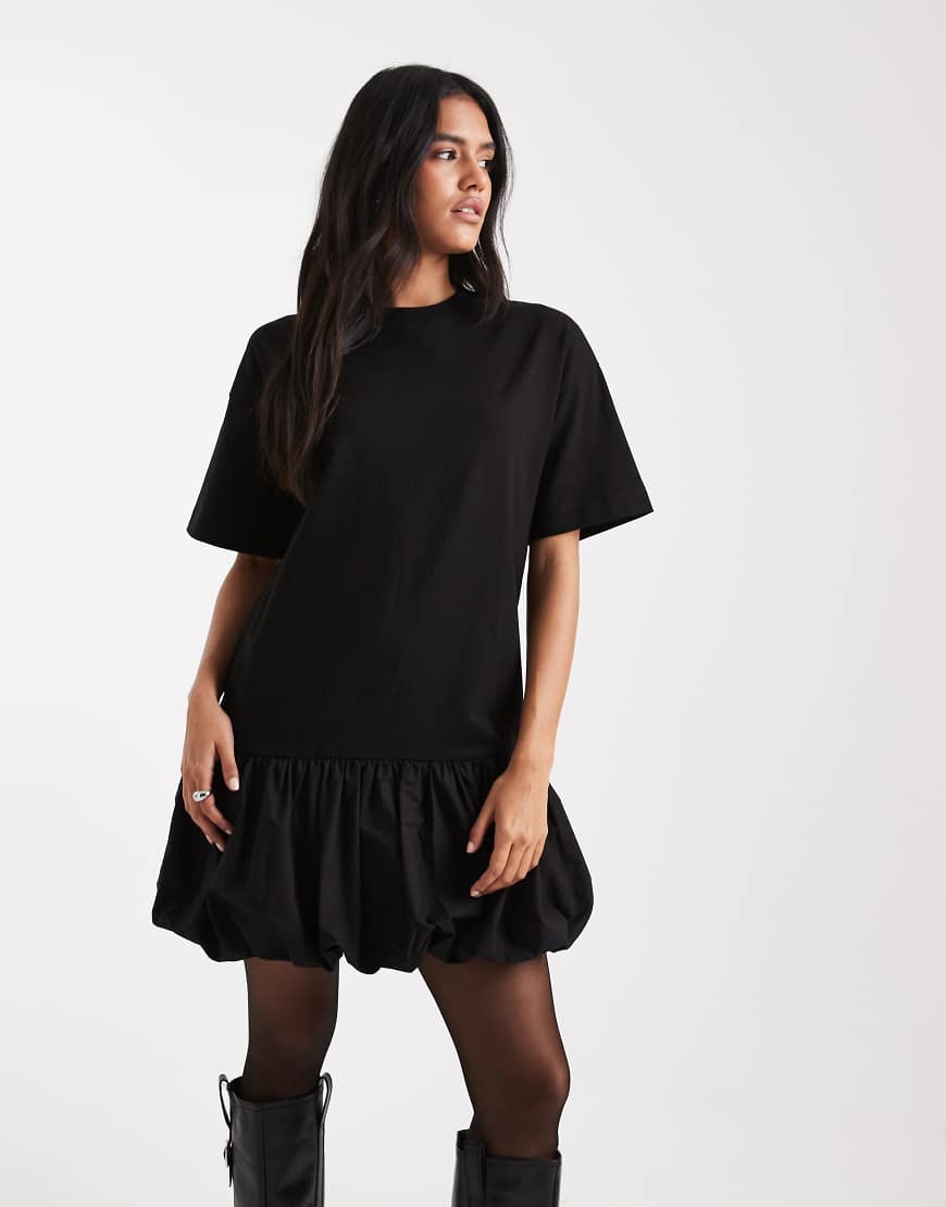 Miss Selfridge - Popeline-Minikleid in Schwarz mit tiefer Taille von Miss Selfridge