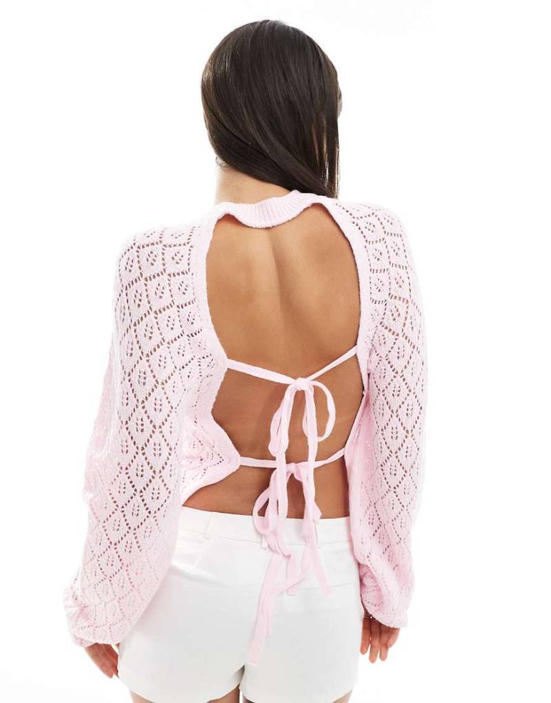 Miss Selfridge - Pullover aus rosa Häkelstrick mit Rückenschnürung-Weiß von Miss Selfridge