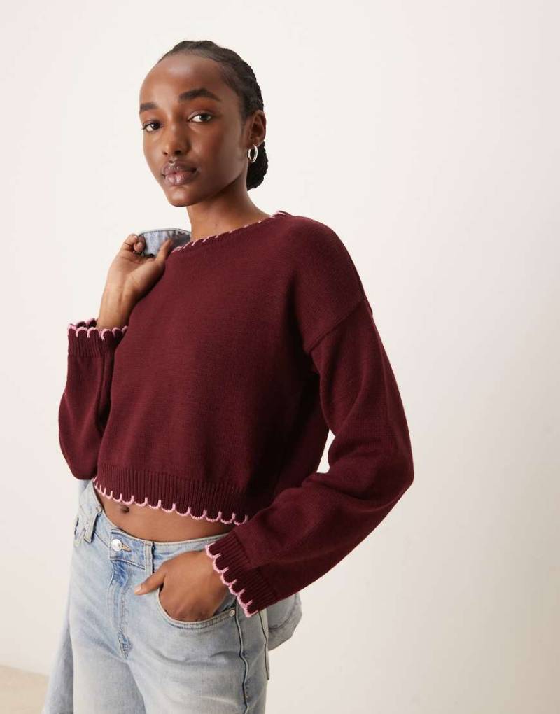 Miss Selfridge - Pullover in Burgunderrot mit Langettenstich von Miss Selfridge