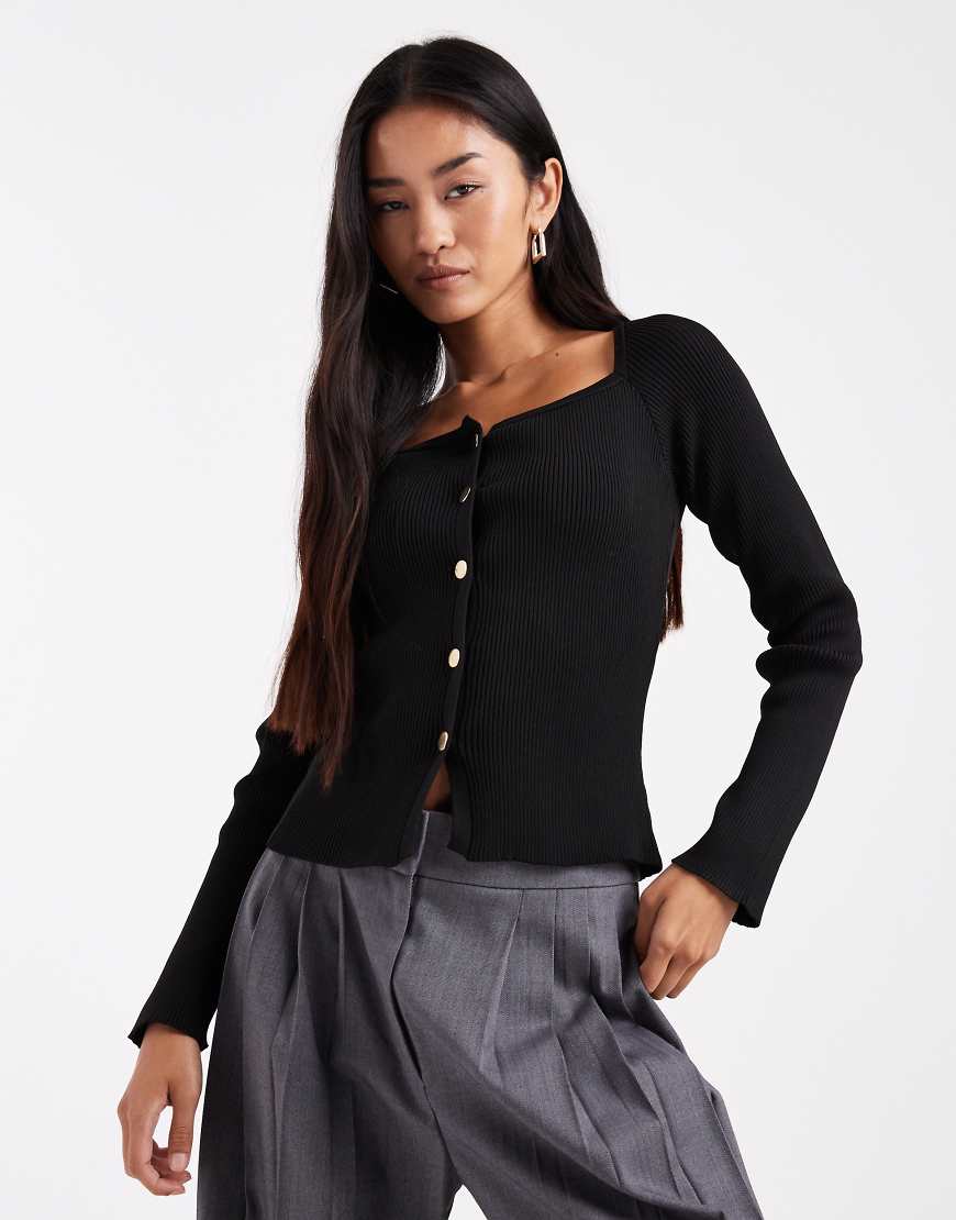 Miss Selfridge - Rippstrick-Oberteil mit Knopfleiste-Schwarz von Miss Selfridge