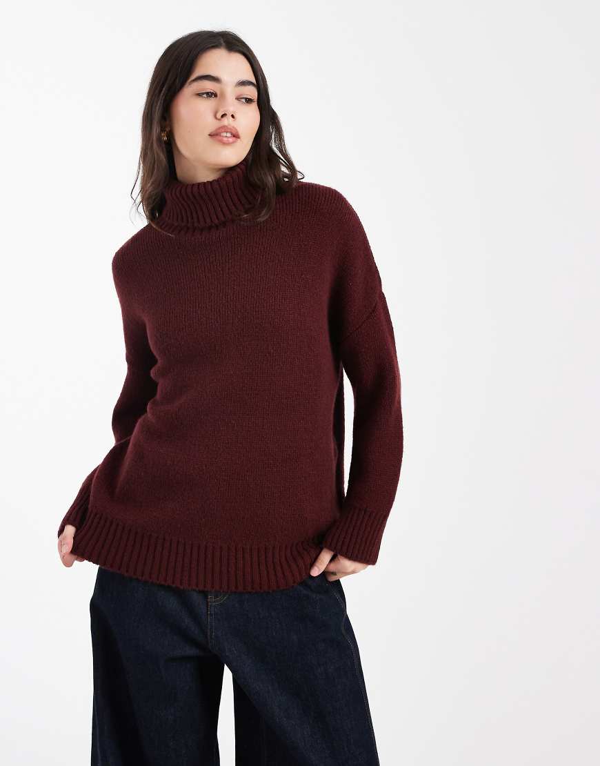 Miss Selfridge - Rollkragenpullover in Pflaume mit Saumschlitz-Rot von Miss Selfridge
