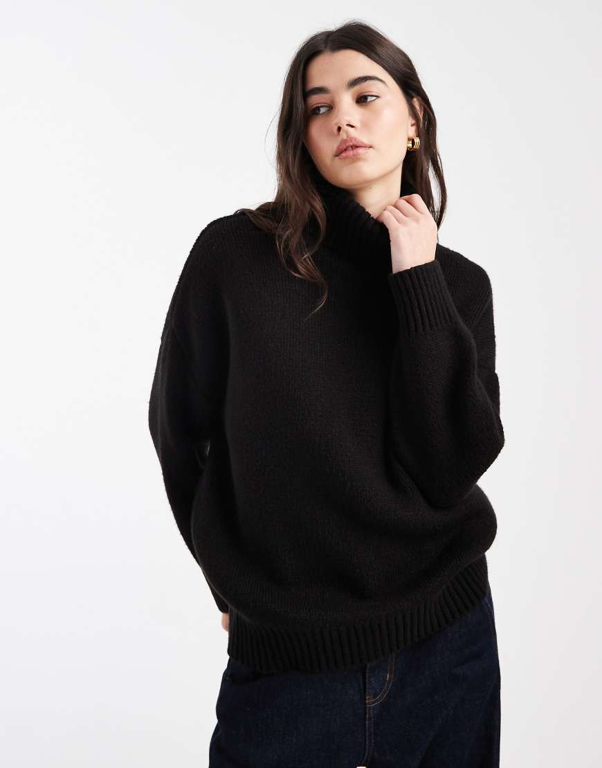 Miss Selfridge - Rollkragenpullover in Schwarz mit Saumschlitz von Miss Selfridge