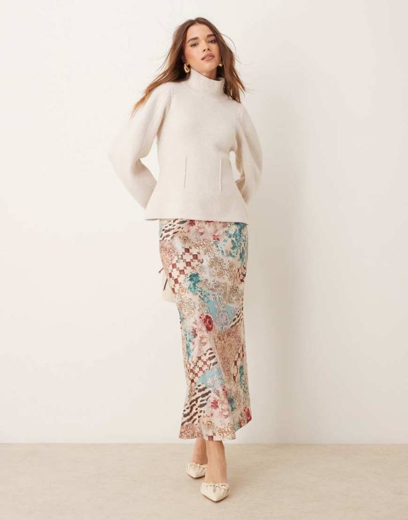 Miss Selfridge - Satin-Maxirock mit Patchwork-Print-Bunt von Miss Selfridge