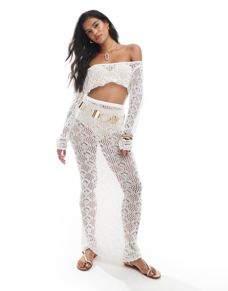 Miss Selfridge - Strand-Maxirock aus Häkelstrick in Creme-Weiß von Miss Selfridge