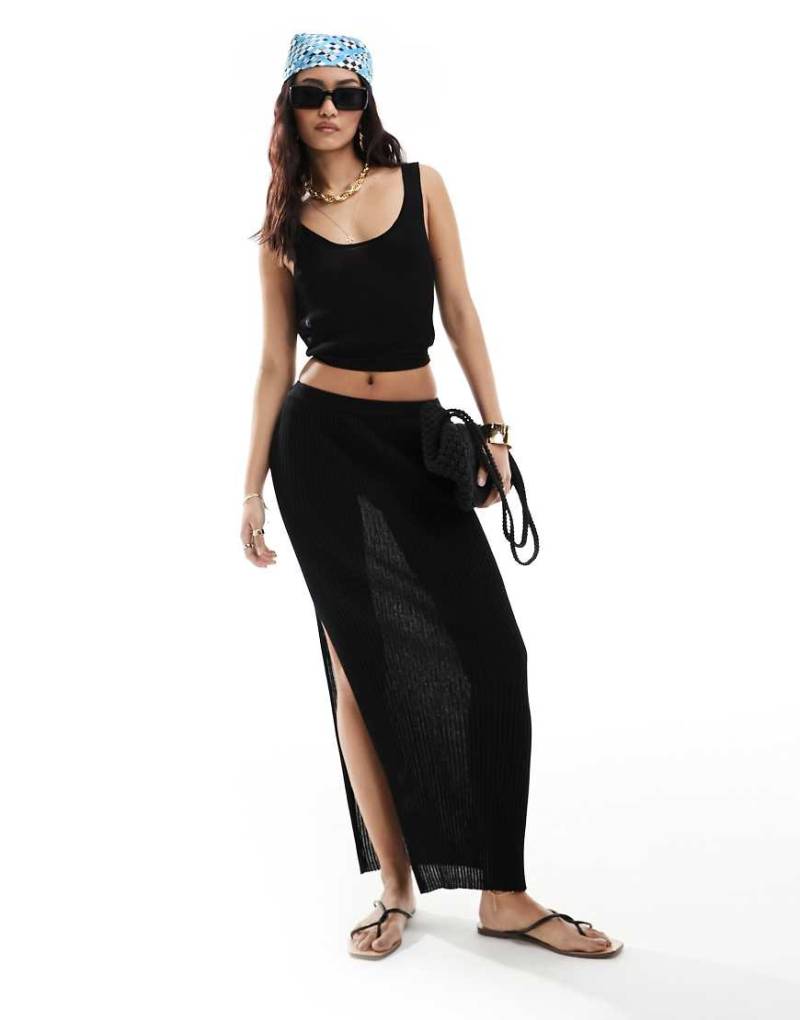 Miss Selfridge - Strand-Maxirock aus Rippstrick in Schwarz von Miss Selfridge