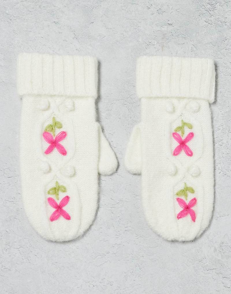 Miss Selfridge - Strickhandschuhe in Cremeweiß mit Zopfmuster und Stickerei von Miss Selfridge