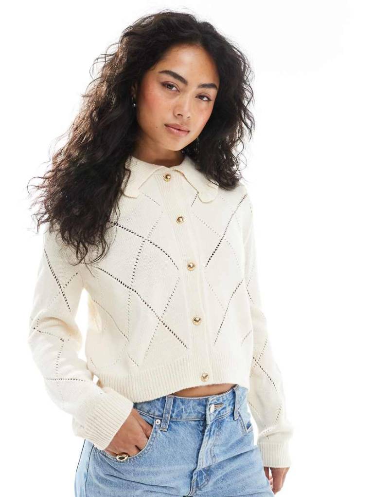 Miss Selfridge - Strickjacke in Buttermilchgelb mit Rautenmuster von Miss Selfridge