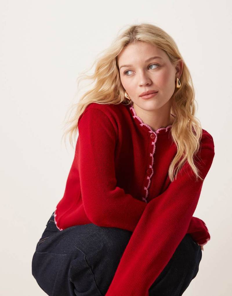Miss Selfridge - Strickjacke in Rot mit Langettenstich von Miss Selfridge
