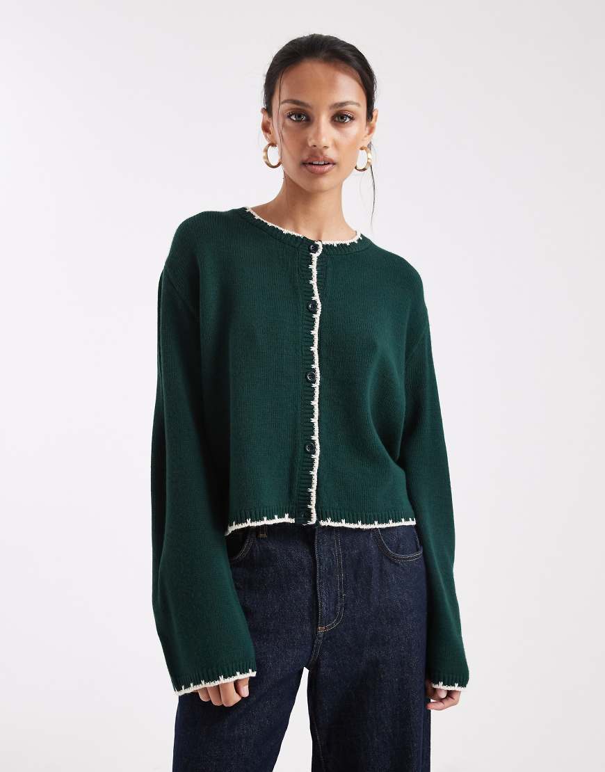 Miss Selfridge - Strickjacke in Tannengrün mit Languettenstich von Miss Selfridge